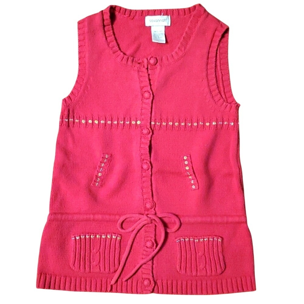 Savannah Girls Pink Sweater Vest Tunic wuth‎ Sequin Accents Size 5-6.